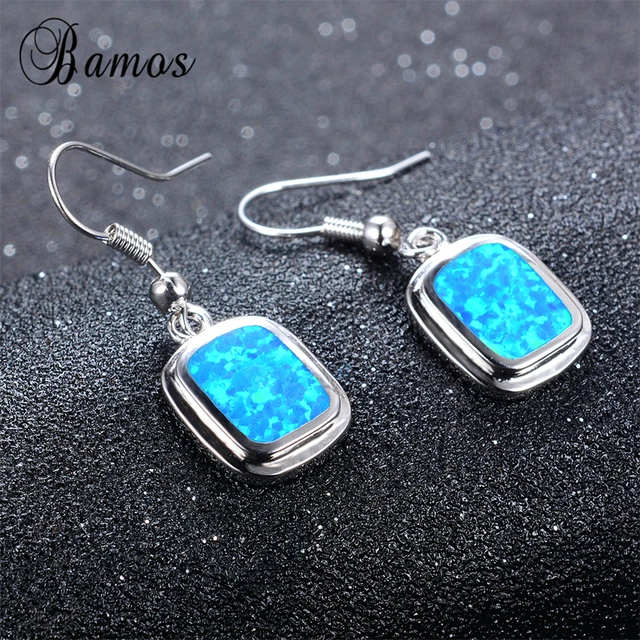 Aliexpress Bamos Women Square Earring Blue Fire Opal Bamos Women Square Earring Blue Fire Opal Earrings 925 Sterling Silver Filled Drop For