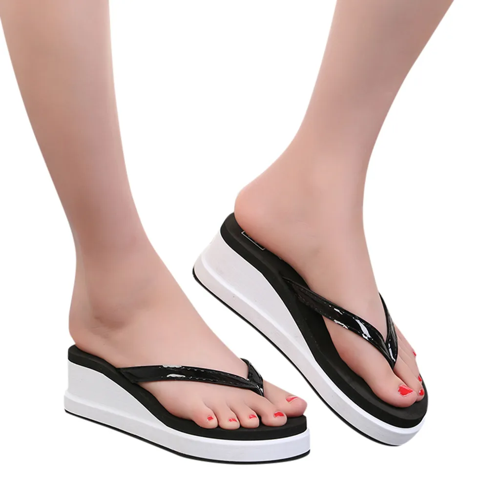 

SAGACE Women's Slippers Summer Flip Flops Shoes Sandals Slipper Female High-Heeled Flip-Flops Thick-Soled Beach Slippers Apr15