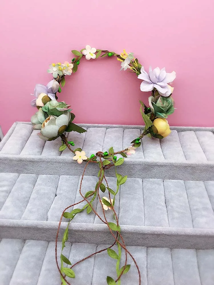 Bride flower wreath headdress ornaments Kids party floral garlands bride headdress flower hair band photography jewelry flower 14