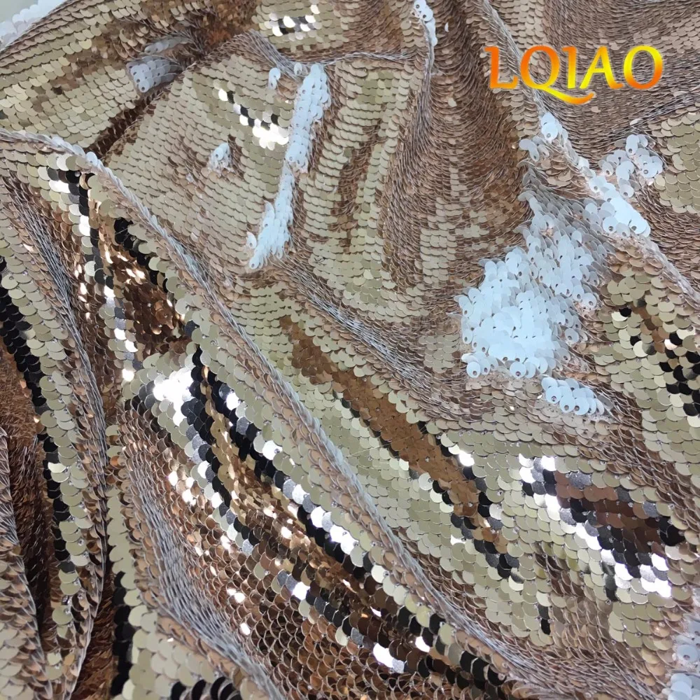 Rose Gold White Sequin Fabric-007