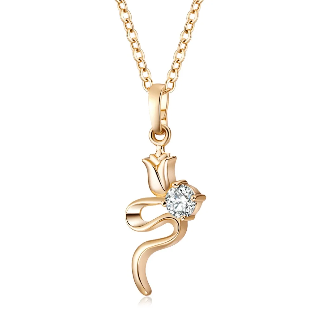 Rose Gold  Cubic Zirconia Crystal ROSE flower   Pendant Necklace 45CM Long Chain Sweater Jewelry For Women  Christmas gift