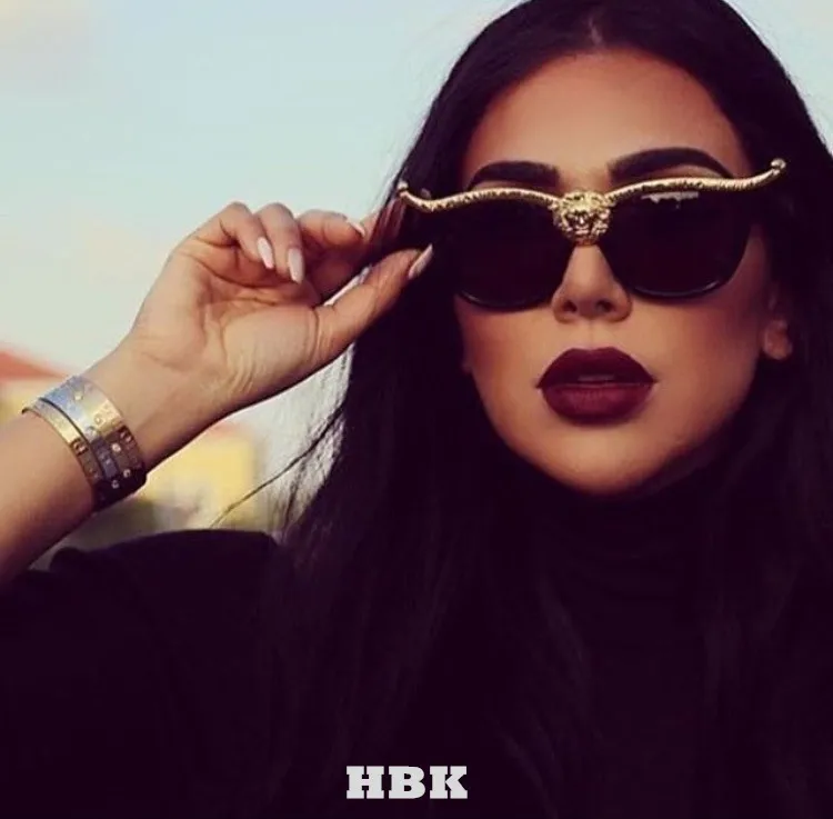 Oversized Cat Eye Sunglasses Women Brand Designer Lion Head Luxury Sun Glasses For Womens Gold Retro