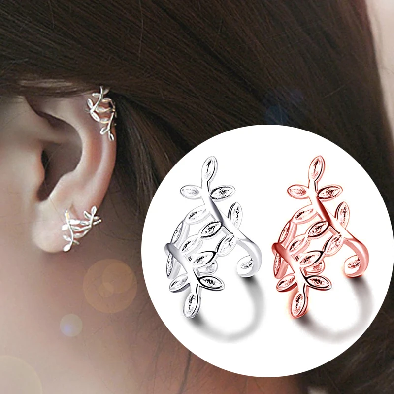 

2pcs Leave Cross Ear Clip Cuff Wrap Fake Earring Stud Hoop Non Piercing Cartilage Earrings Body Jewery Without Ear Hole Oreja