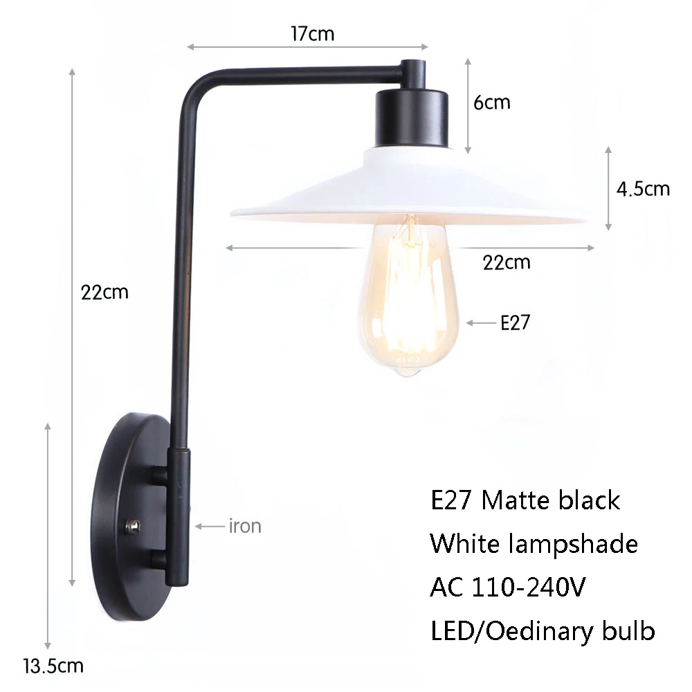 Винтаж Утюг окрашены в минималистском стиле черные бра E27 220 V светодиодный Блеск Бра в простом стиле для гостиной, спальни, холл ресторана кухня