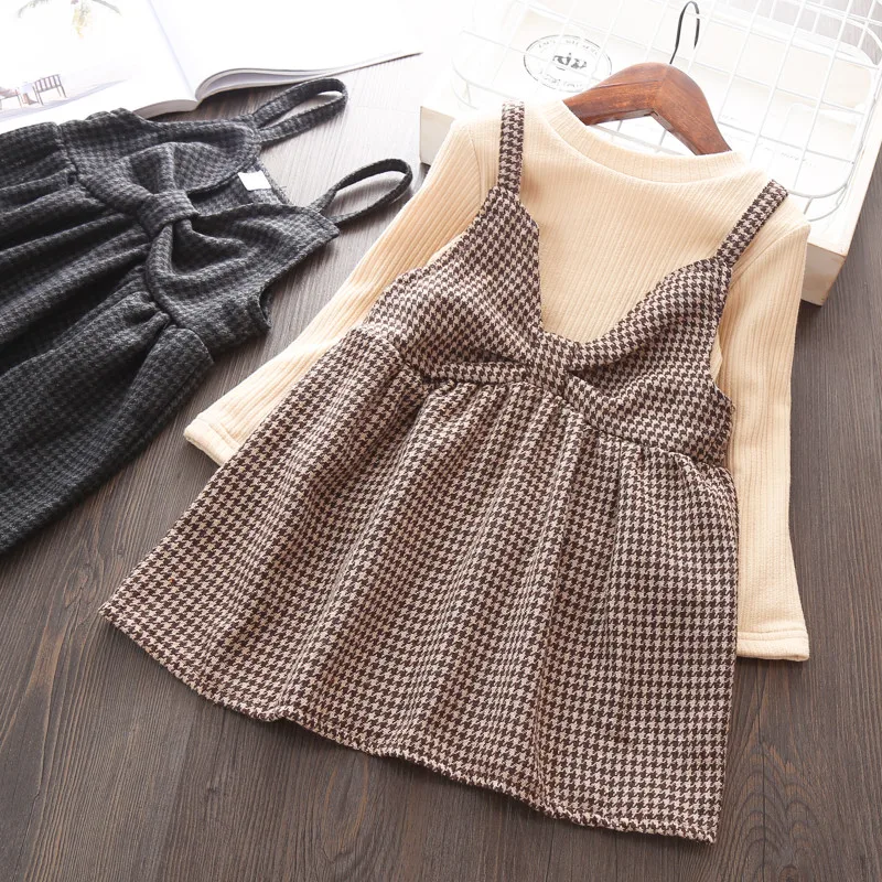 

girls Dress Suit Baby Warm Clothing Set 2 pieces Plaid Winter shirt Outfits Cotton Children Causal Clothes Kids Tracksuit Teens