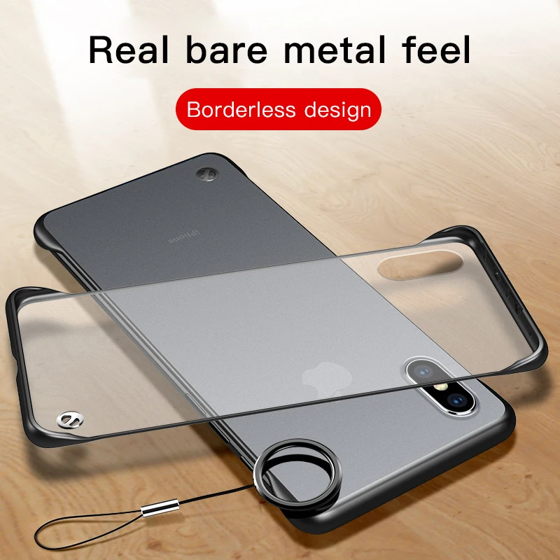 

Ultra-thin Matte PC Ring Rope Phone Case For iPhone XSmax XR XS X 8 7 6 6s Plus Silicone Edge Protection Cover Coque Funda