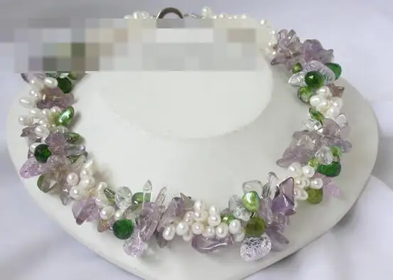 

song voge gem nanJ1372 3strand white pearl crude amethyst necklace
