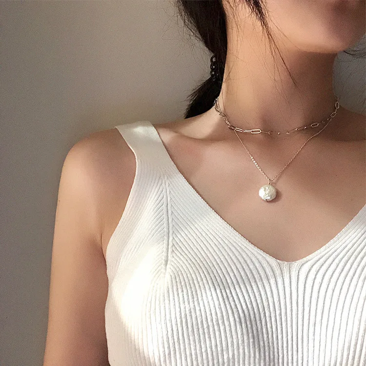 New Fashion Multi-layer Natural Pearl Pendant Color-protection Korean Necklace Female Wild Clavicle Chain Necklaces Choker