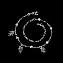 Foot Jewelry Silver Anklets For Women Triple Hands Pendants Charms Ankle Bracelet Silver Plated Anklet Female
