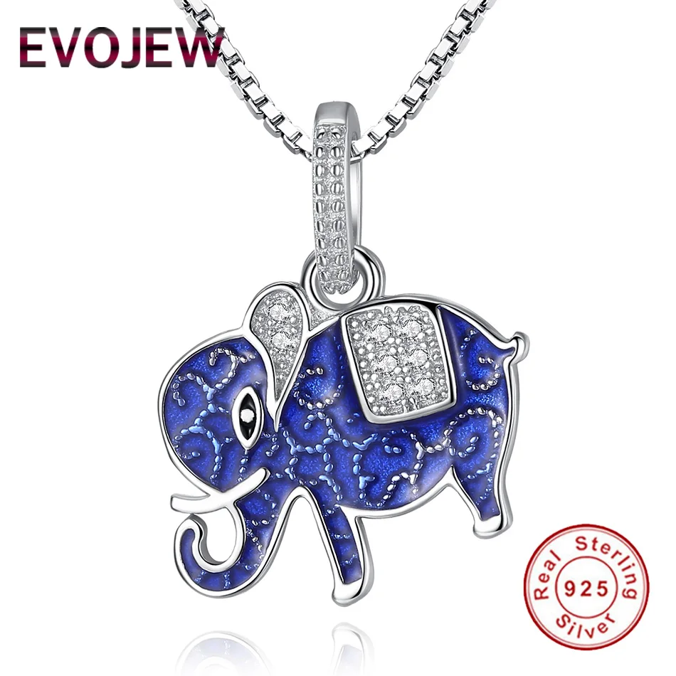 Genuine 925 Sterling Silver Blue Enamel Elephant Pendant Necklace New