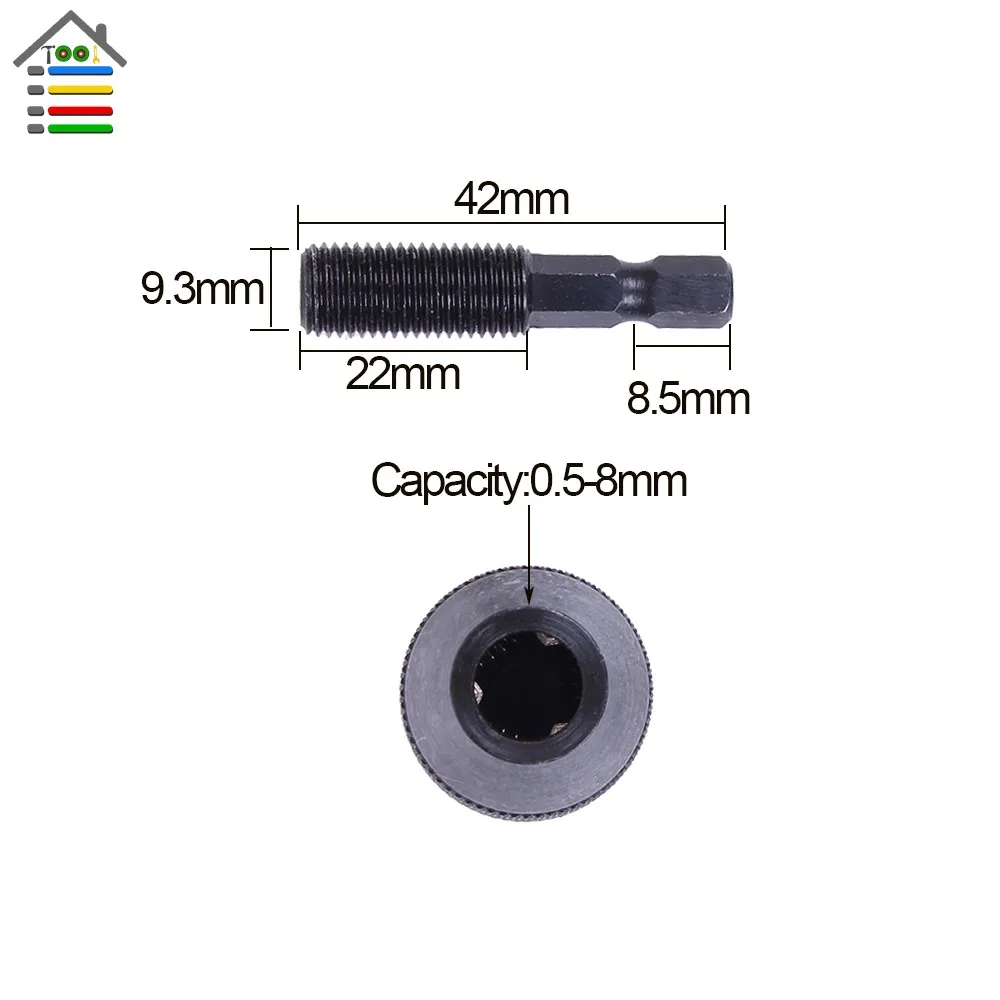 AUTOTOOLHOME Кулачковый сверлильный патрон 0.5-8мм с шестигранным хвостовиком 1/4" 6.35мм для винтоверта Dremel гравера или бормашины