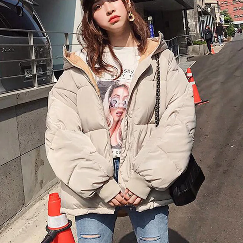 

2019 new student Large size High quality winter Hooded jacket women warm Plus size Leisure loose Bat sleeve jackets cc594