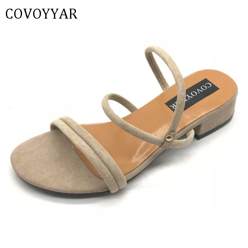

COVOYYAR 2019 Elegant Gladiator Women Sandals Summer Solid Open Toe Low Heel Ladies Flock Women Shoes Casual Slip On WSS319
