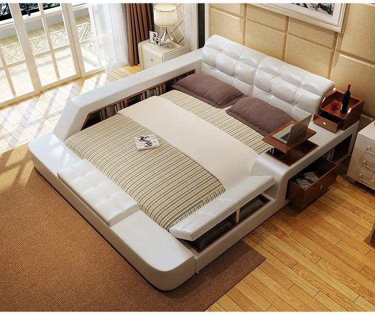 Натуральная кожа кровать мягкие кровати спальня Кама горит muebles de dormitorio yatak мобильный кварто стол ящики для хранения