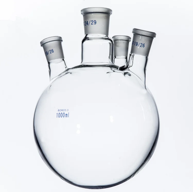 1000ml,24/29+19/26*3,4 neck,Round bottom Glass flask,Lab Boiling Flasks