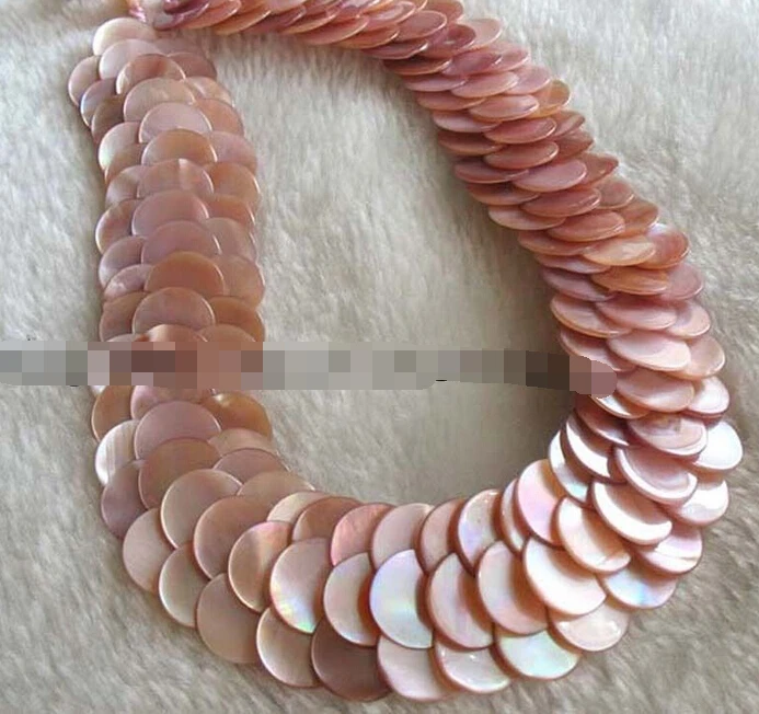 

ddh003724 3rows sea shell pearl coin pink handcraft necklace 18