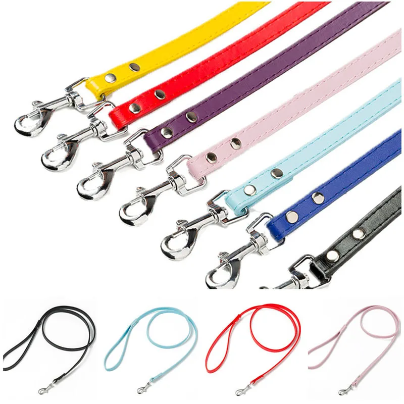 

1.5*120cm 2.0*120cm PU Leather Dog Leash Fashion Pure Color Leather Pet Training Leash for Small Medium Dogs Cats