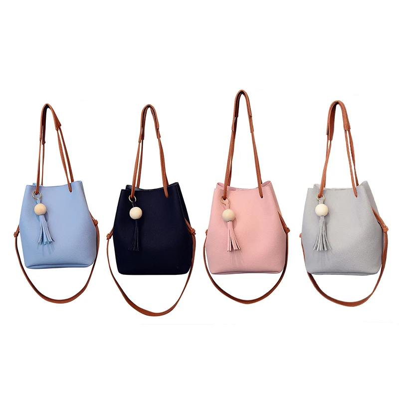 

Women PU Leather Bucket Shoulder Bag with Small Handbag Messenger Satchel Bag WF 668