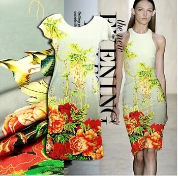 

luxury Heavy stretch silk fabric silk dress fabric digital inkjet printing when the swallows return