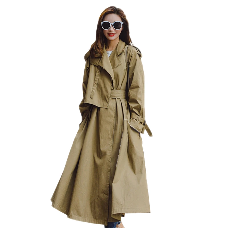 Herfst Winter Nieuwe Vrouwen Trenchcoats Lange Mouw Geul Uitloper Vrouwelijke Elegante Kantoor Werk Losse Riem Maxi Lange Overjas O572 Herfst Winter Nieuwe Vrouwen Trenchcoats Lange Mouw Geul Uitloper Vrouwelijke Elegante Kantoor Werk Losse Riem Maxi Lange Overjas O572