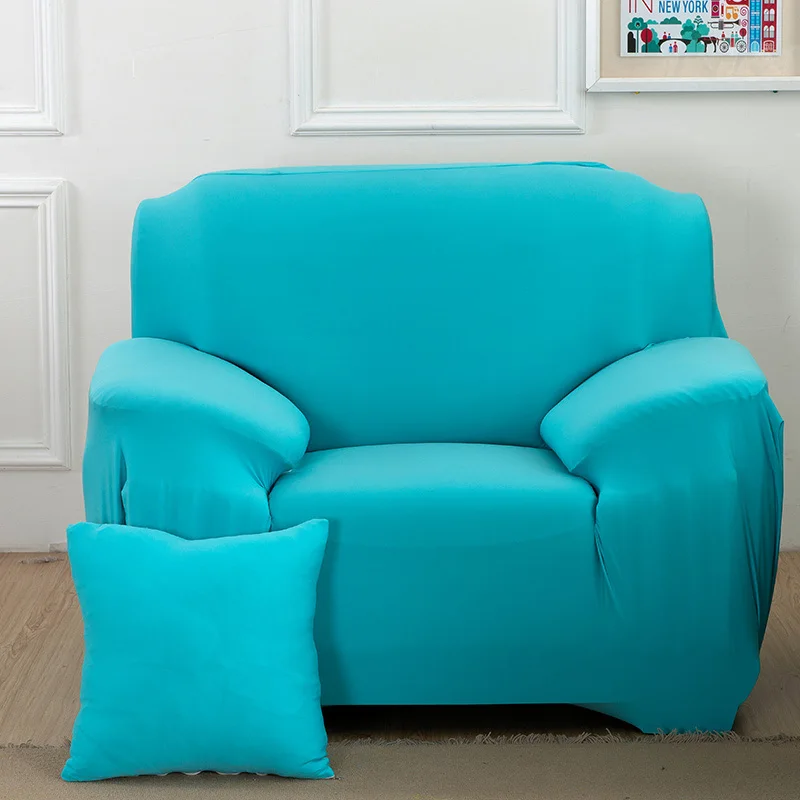 Сплошной цвет плотный все включено диван полотенце чехол стрейч ткань эластичный чехол на диван один/два/три/Четыре местный домашний декор - Цвет: Небесно-голубой