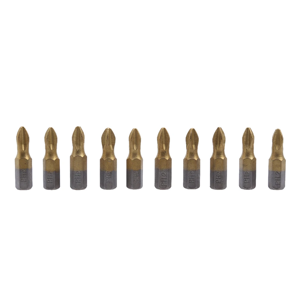 

Professional 10pcs/Set 1/4" Hex Shank 25mm Length PH2 Titanium Coated Cross Magnetic Screwdriver Bits Hand Tools