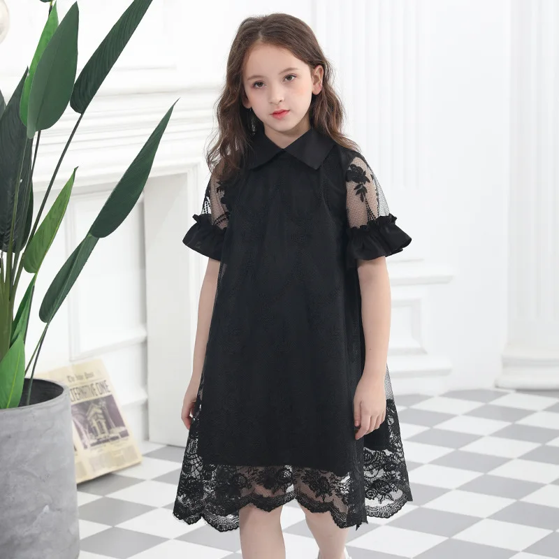 Платья для девочек-подростков, летняя одежда для девочек, шифоновое черное Сетчатое вечерние платье принцессы для девочек 12-14 лет, детское платье
