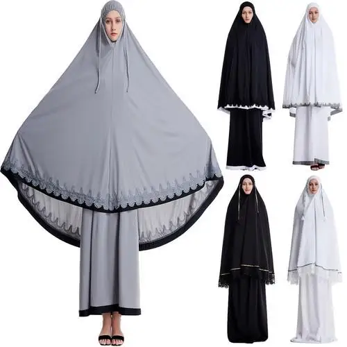 Рамадан Женский комплект из 2 предметов мусульманский для молитв Khimar abaya верхний хиджаб+ юбка полное покрытие ислам одежда Ближний Восток поклонение службы