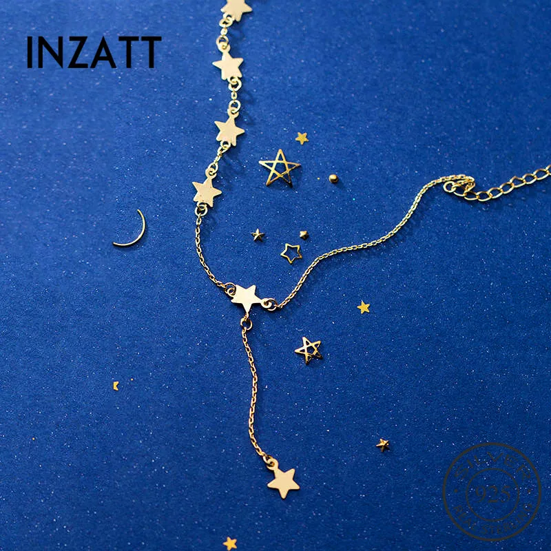 

INZATT Real 925 Sterling Silver Minimalist Star Tassel Choker Necklace For Women Party Cute Fine Jewelry 2019 Accessories Gift