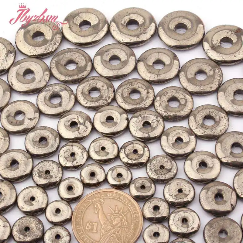

12,14,16,18mm Donuts Silver Gray Pyrite Natural Stone Beads For DIY Necklace Bracelet Pandant Jewelry Making 15" Free Shipping