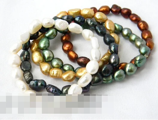 

FREE SHIPPING>>>@@ > 09542 Details about White Black Green Coffee Champagne Baroque Freshwater pearl Stretch Bracelets
