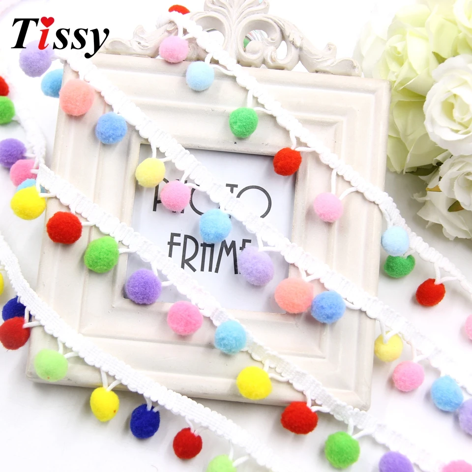 

Hot!5Yards/Lot Colorful 15MM Pom Pom Trim Ribbon Handmade Ribbon Home Crafts Textil Fabric for Sewing Accessories DIY Decoration