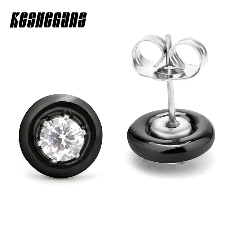 

Fashion Statement Bijoux Black White Ceramic Stud Earrings For Women With Big Carat AAA Health Ceramic Round Zirconia Earrings