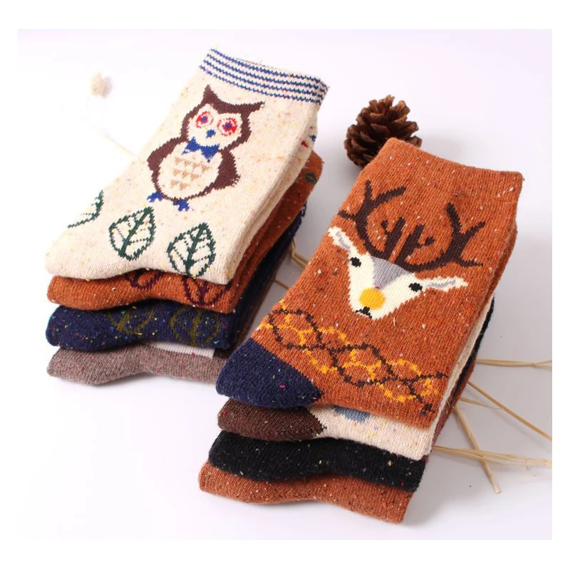 Rabbit Wool Women's Warm Socks Retro Autumn Winter Animals Patterns Women Vintage Thicken Socks Cute Cartoon Thermal Socks Meias