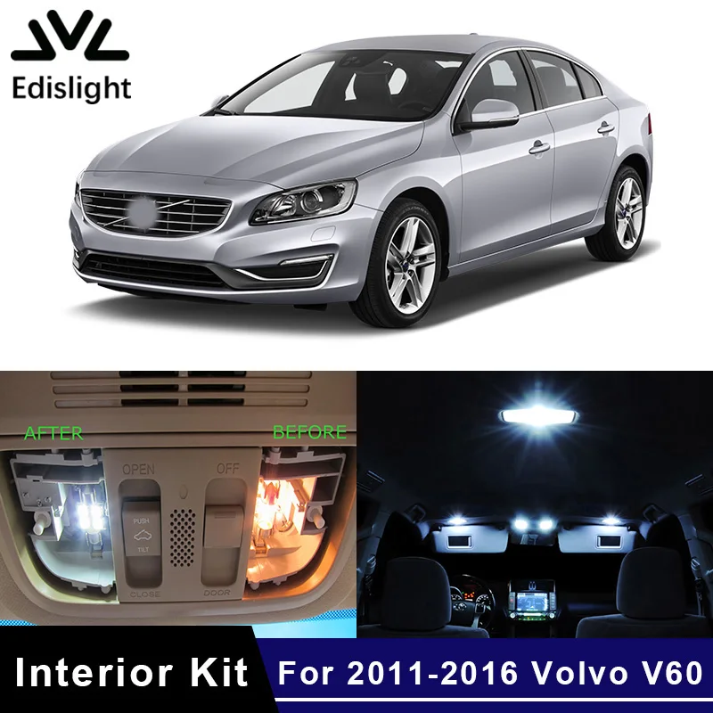 

Edislight 15Pcs No Error White Canbus LED Lamp Car Bulbs Interior Package Kit For 2011-2016 Volvo V60 Map Dome Trunk Plate Light