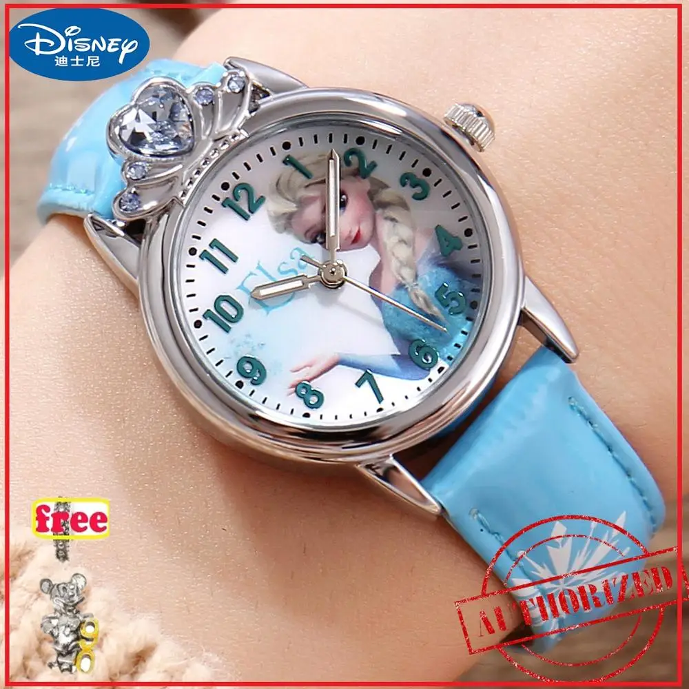 

Frozen Elsa Princess Girl's Blue Pink Color Luxury Crystal Watch Girl Love Beautiful Snow Disney Child Watches Fashion Style Top