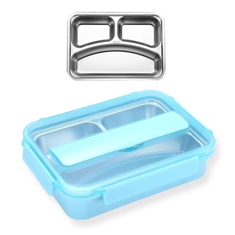 Sunhanny With cover points, large capacity adult bento box of rectangular plates 304 stainless steel insulated lunchbox - Цвет: The small blue