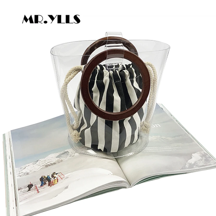 Koop Hout Ring Vrouwen Tote PVC Jelly Tassen Panelled Emmer Tas Vrouwen Handtassen Transparante Strand Tassen Composite Bag Vrouwtjes Bolsa 2018