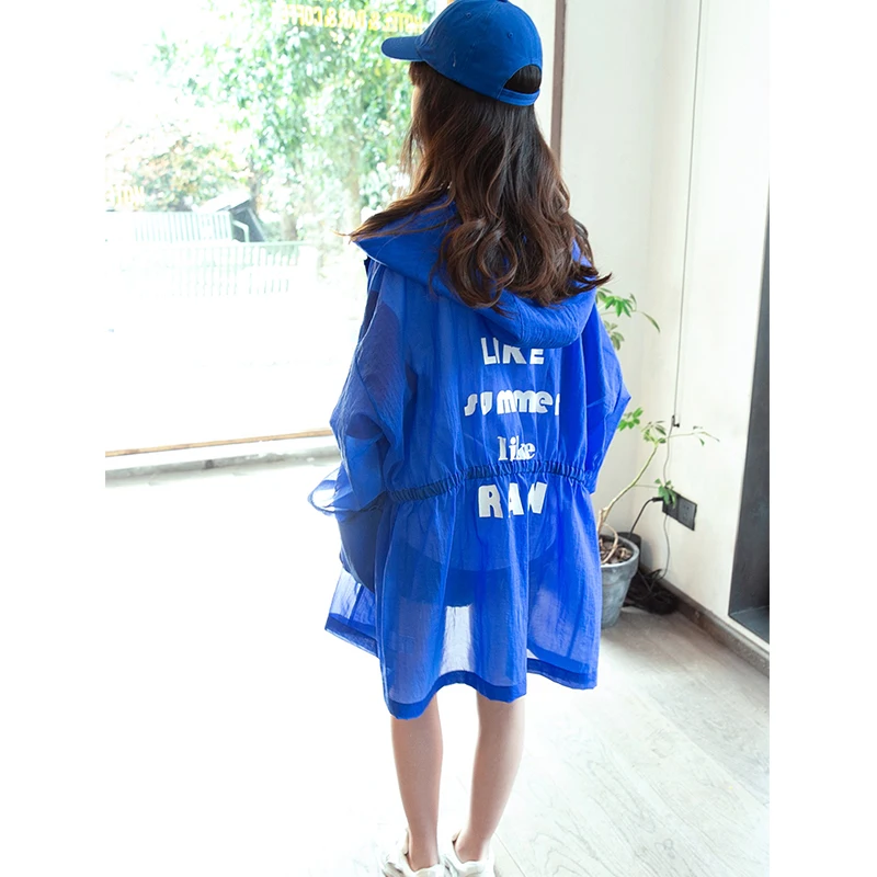 

2019 Sport kids Sun Protection Clothing Girls NNGZ Summer Breathable Thin Skin Blue Girls Hooded Jacket Outerwear
