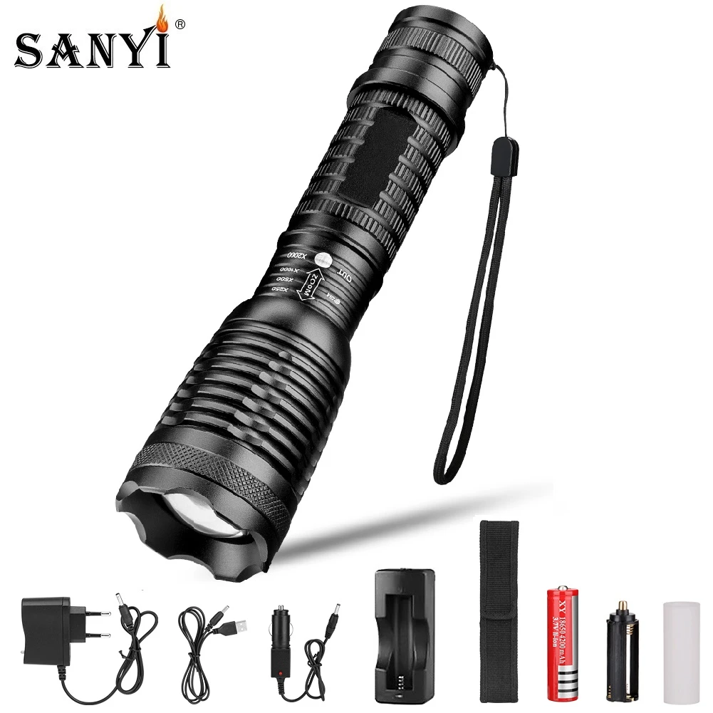 Linterna potente XML T6 LED, foco con zoom, 5 interruptores de modos, impermeable para bicicleta, recargable, 18650|Linternas y - AliExpress