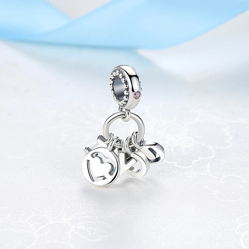 Аутентичные стерлингового серебра 925 шарик шарма письмо I Love You Талисманы Crystal Clear