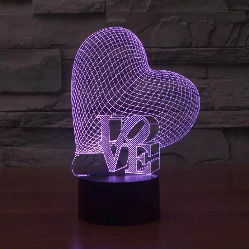 

new heart LOVE colorful 3D light touch switch lamp lamp LED gradient visual illusion acrylic lamp