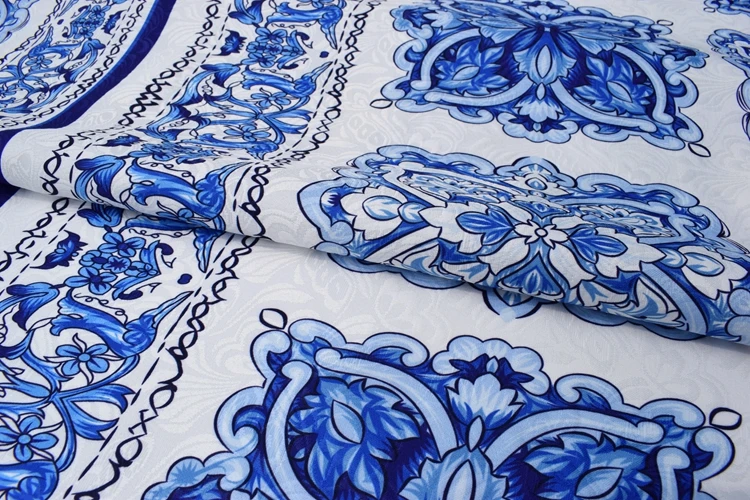 80*145 см/шт. Синий и белый фарфор жаккардовая парча ткань для платья пальто tissus au метр DIY tissu telas Мода costura