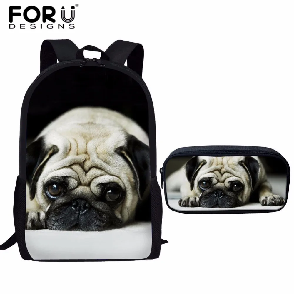 Forudesigns Satchel School Bags Pug Dog School Polyester Satchel