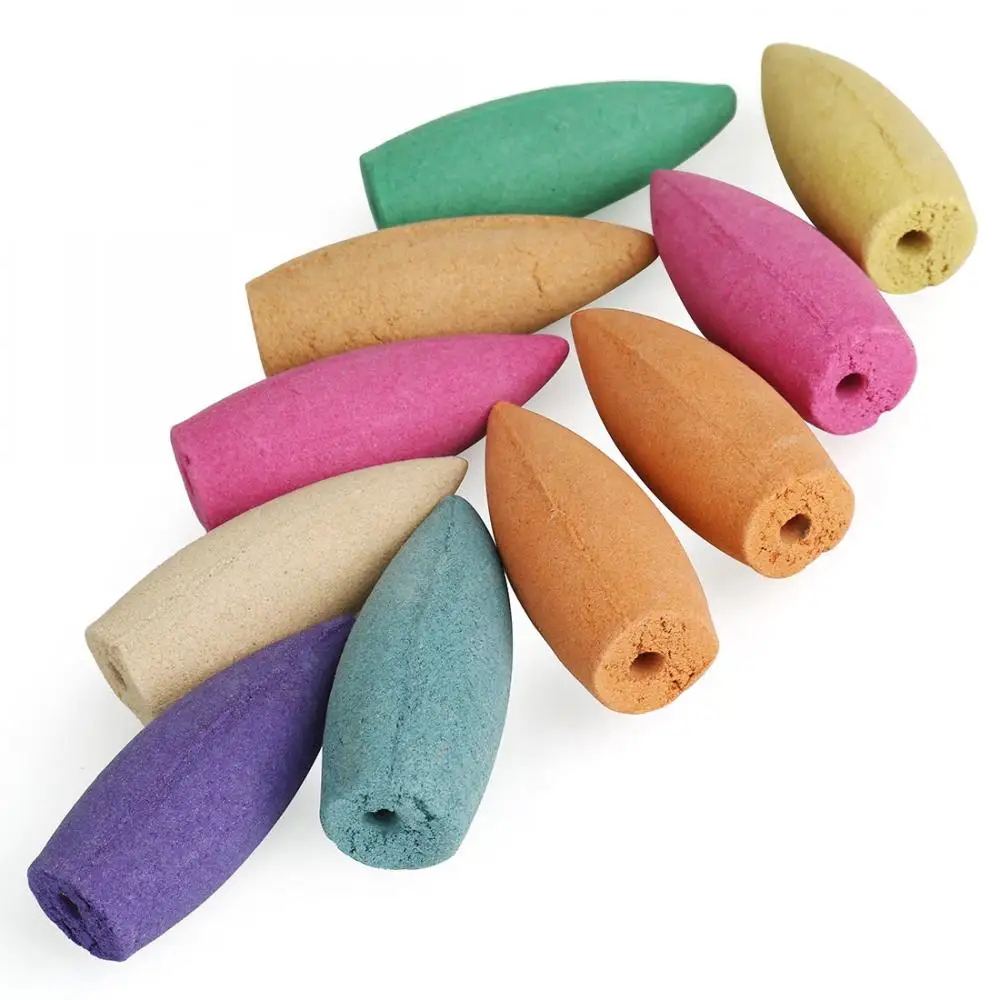 10pcs/Bag Reflux Incense Cones For Backflow Incense Cones Tower Colorful Bullet Shape Incense Mixed Scent Natural Sandalwood
