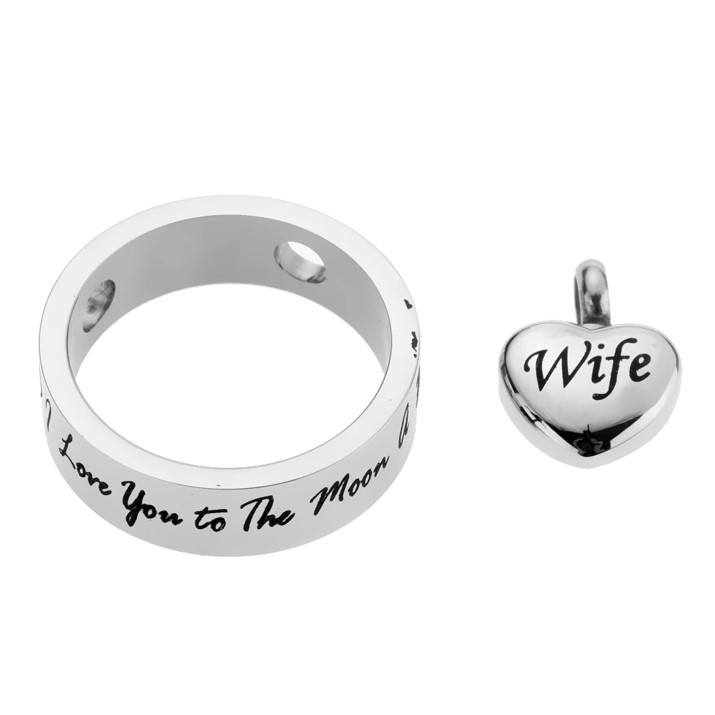 Round Loop Heart I Love You to the Moon and Back Stainless Steel Urn Pendant Memorial Keepsake Jewelry