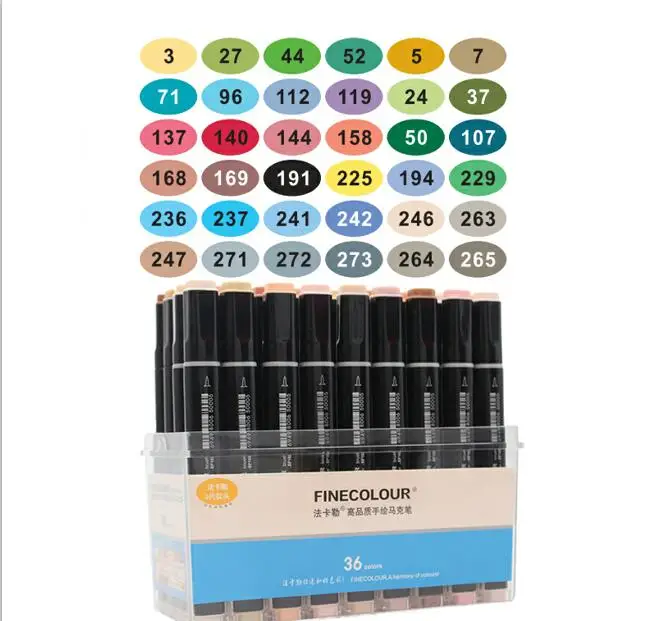 Finecolour EF102 двусторонняя щетка Маркеры Ручка 24/36/48/60/72 манга Цвета тонов живопись для рисования с коробкой 480 Цвета - Цвет: 36 Colors with box