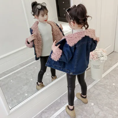 

winter warm girls jackets denim clothing 2018 coat kids thick faux fur 2018 new