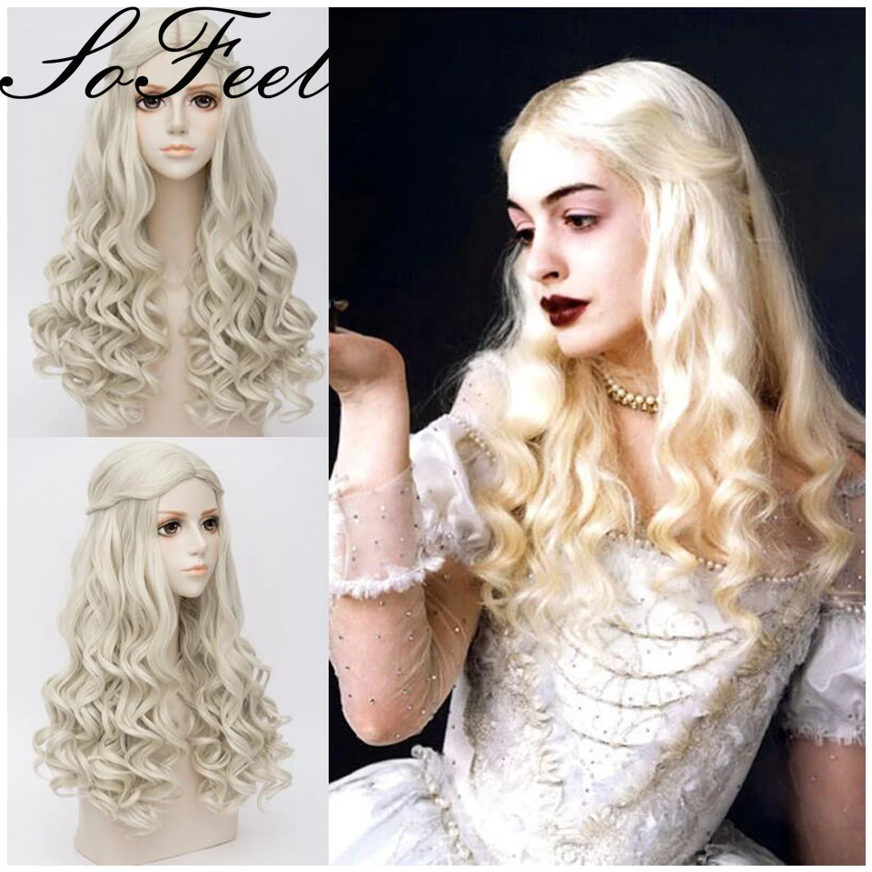 Sofeel synthetic wigs Alice in Wonderland The White Queen women long blonde curly hair peruca sintetica ladies wigs