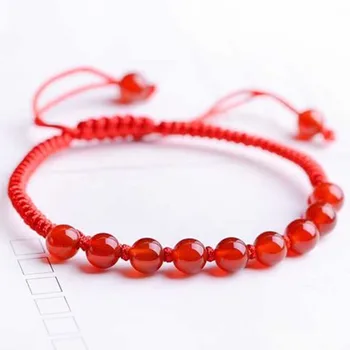 

Natural round Red Agates stone beads Charm Bracelets Bangles length adjustable Hand knots Lucky rope Bracelet dropshipping